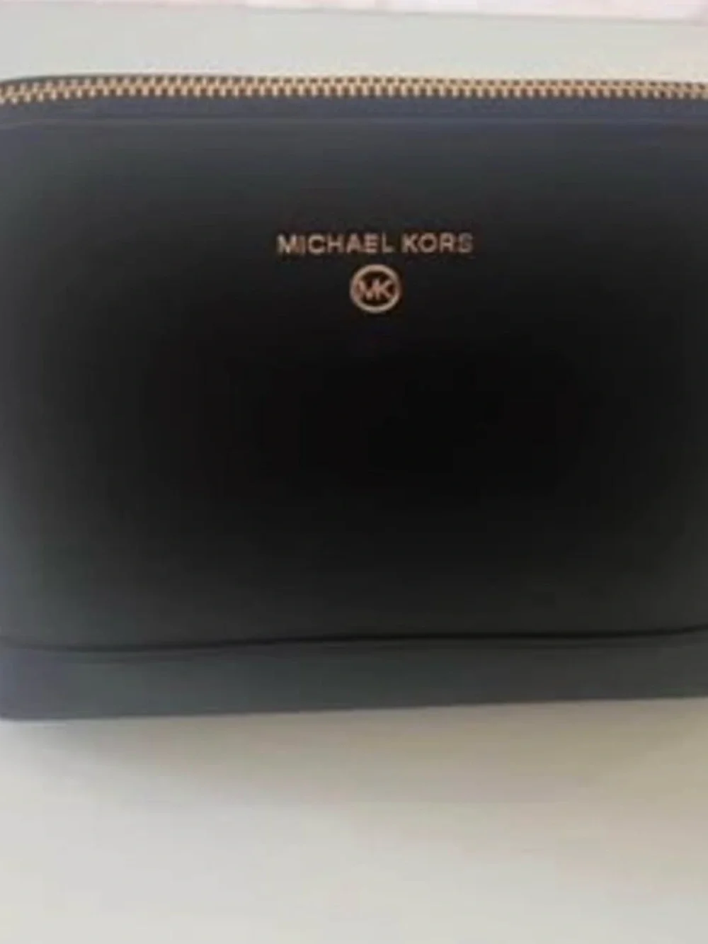 Brand new Michael Kors Black Leather Gold-Trim Zip Pouch